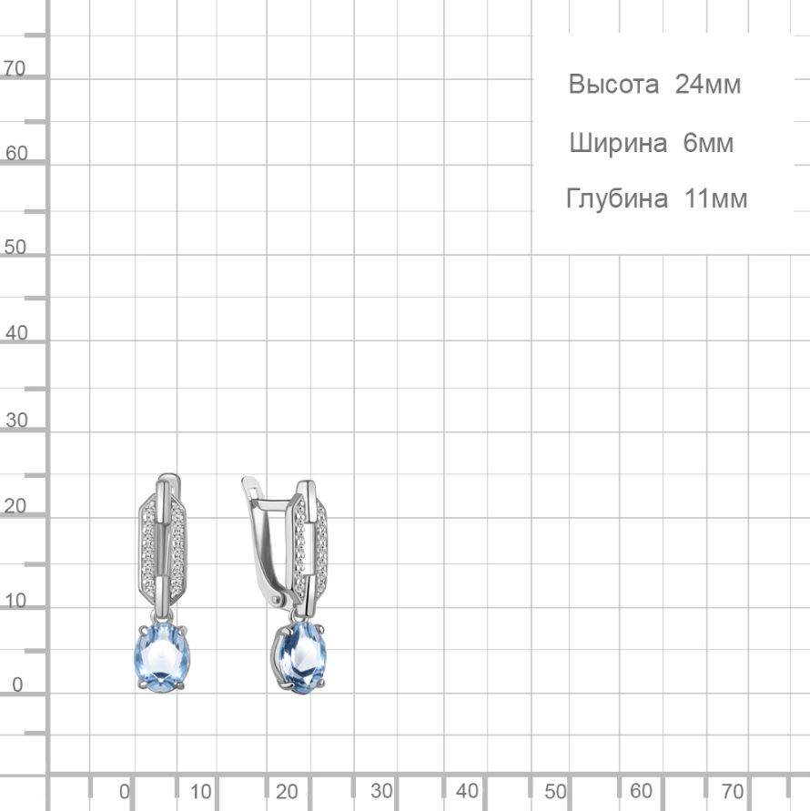 Серьги, топаз, фианит Серьги, топаз, фианит